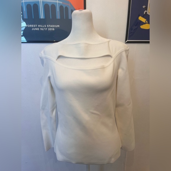 Milly Cutout Long Sleeve Blouse White Medium - Picture 2 of 4